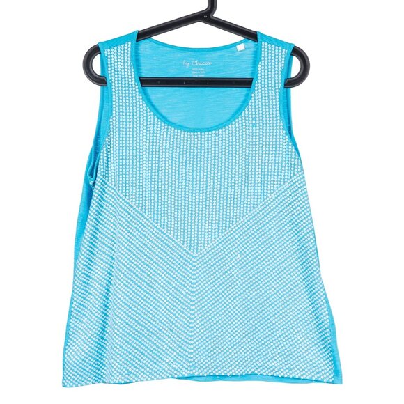 Chico's Tops - Chicos Sequin Tank 1 Womens M 8 Blue White Sleeveless 100% Cotton Stretch Cami